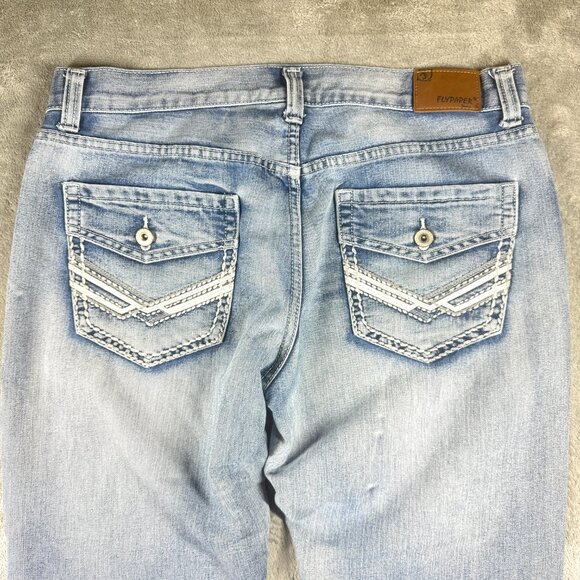 Flypaper Women’s Light Wash Straight Jeans Embroidered Pockets Size 34x32 - Picture 6 of 14